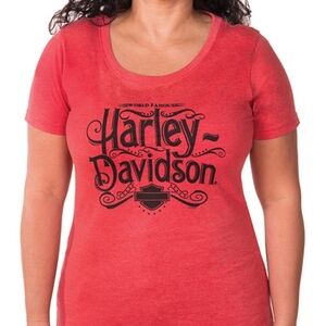 Harley Davidson Women' S Red Crew Neck T shirt Red Alberta Canada Gasoline Alley